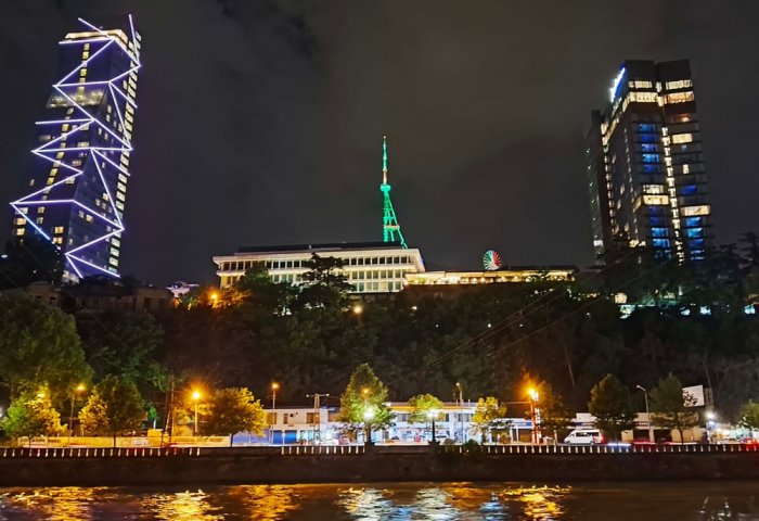 Tbilisi TV Tower Illuminated in Colors of Turkmenistan's Flag Tbilisi TV Tower Illuminated in Colors of Turkmenistan's Flag