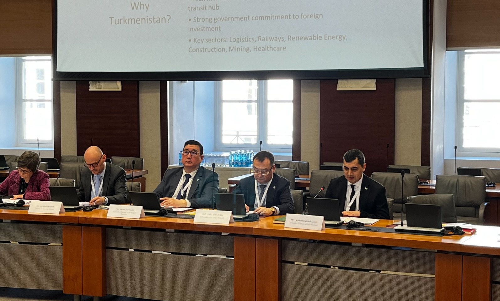 Yagshymyrat Kakajanov speaks at the Team Belgium Global Gateway, March 14, 2025, Brussels, Belgium (Photo: Embassy of Turkmenistan in Belgium)