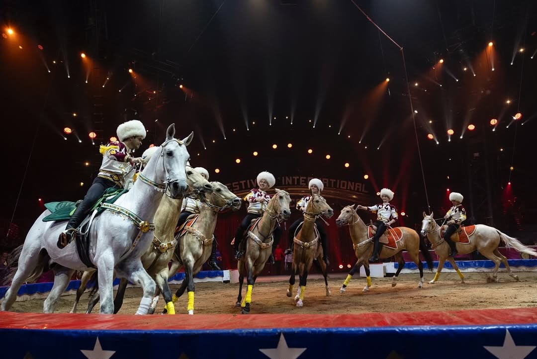 Performance of the Galkynyş national equestrian games group at the International Circus Arts Festival in Monte Carlo, January 20, 2025, Monte Carlo, Monaco (Photo: Monaco Info)
