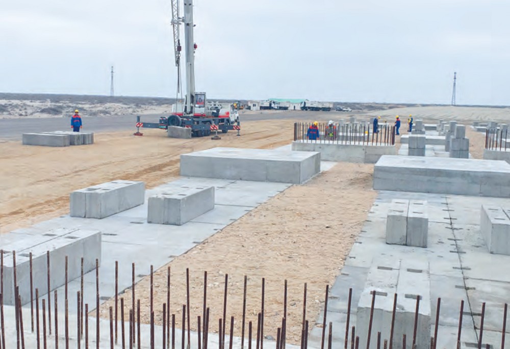 Specialists are working on the construction of a new road bridge over Garabogaz Bay, Balkan province, Turkmenistan.