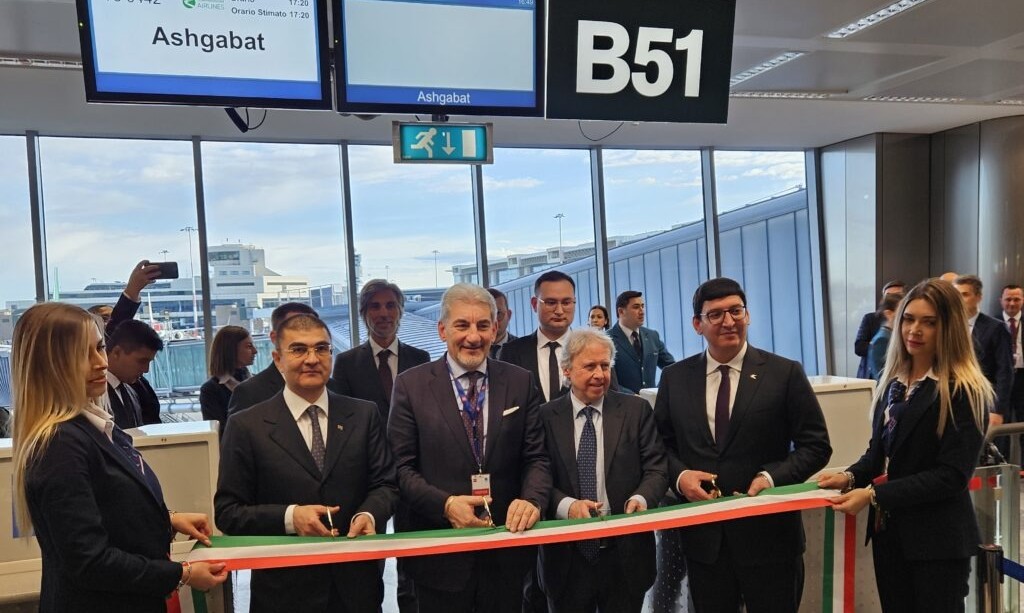 Ribbon-cutting ceremony for the inaugural Ashgabat-Milan flight, March 6, 2024, Malpensa Airport, Milan, Italy. (Photo: Lombardy airports press service)